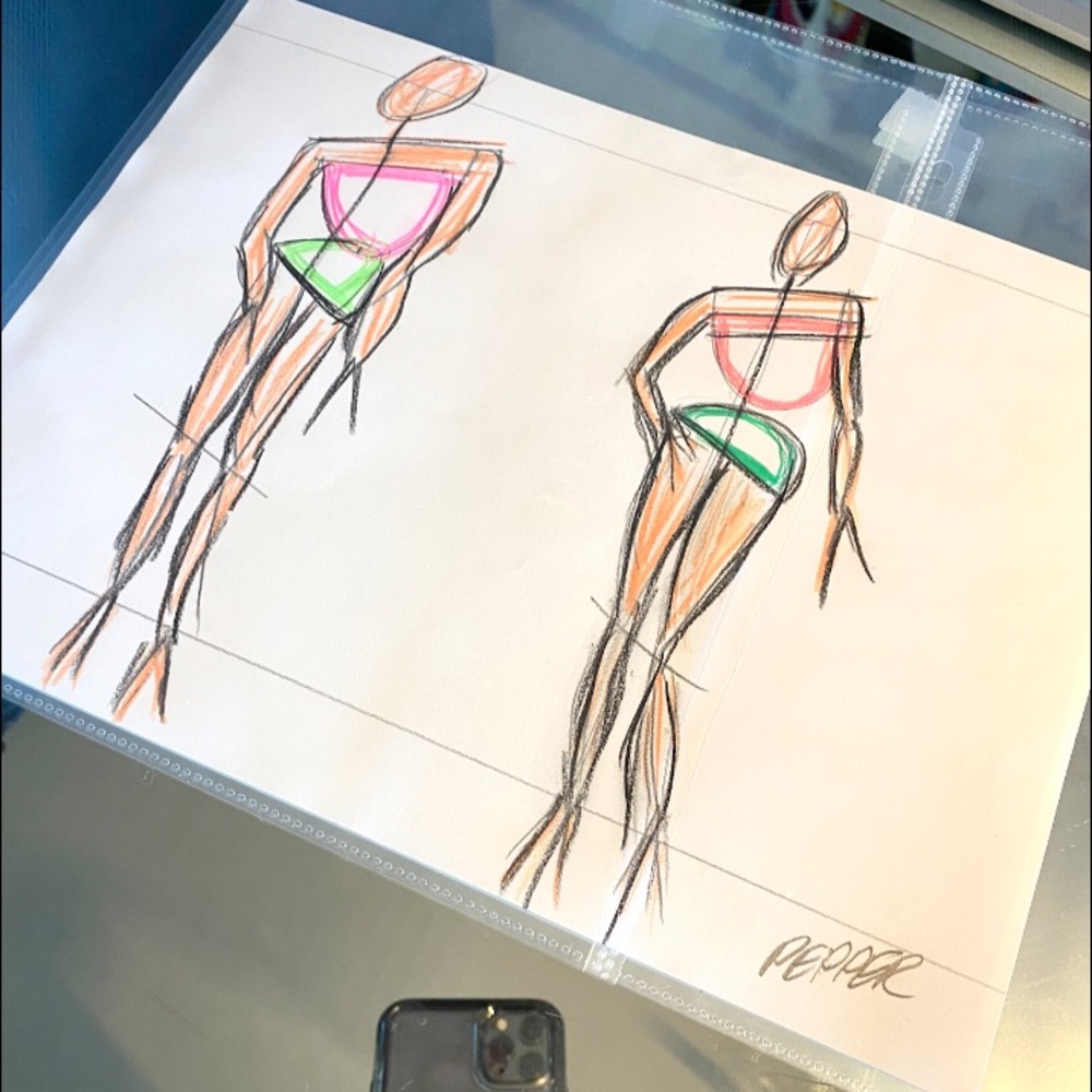 Original Hand-Drawn Fashion Flat Sketch - 12”x 9”